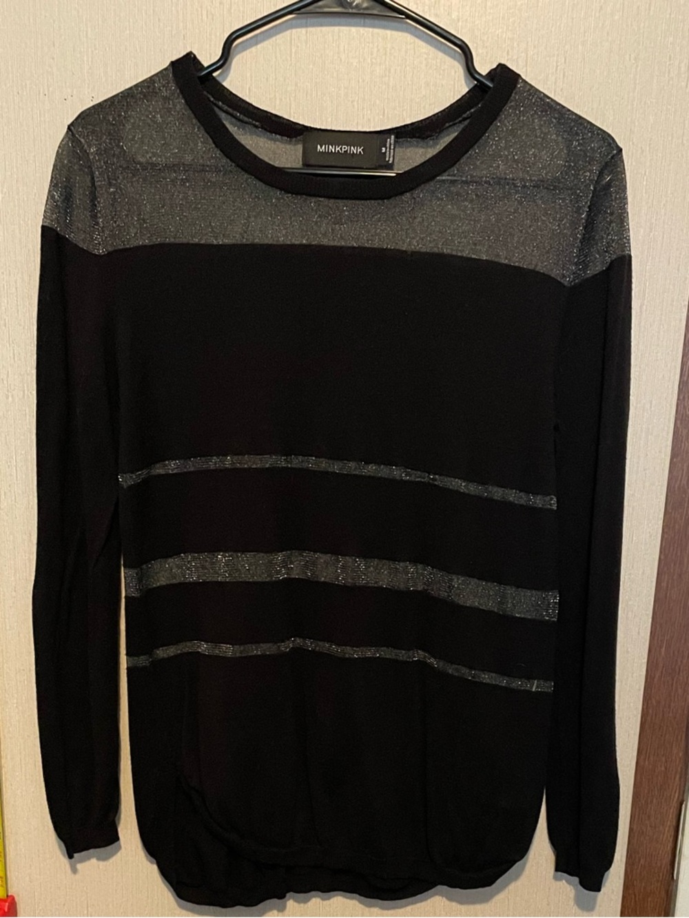 MINKPINK Black Metallic Stripe Long Sleeve Top